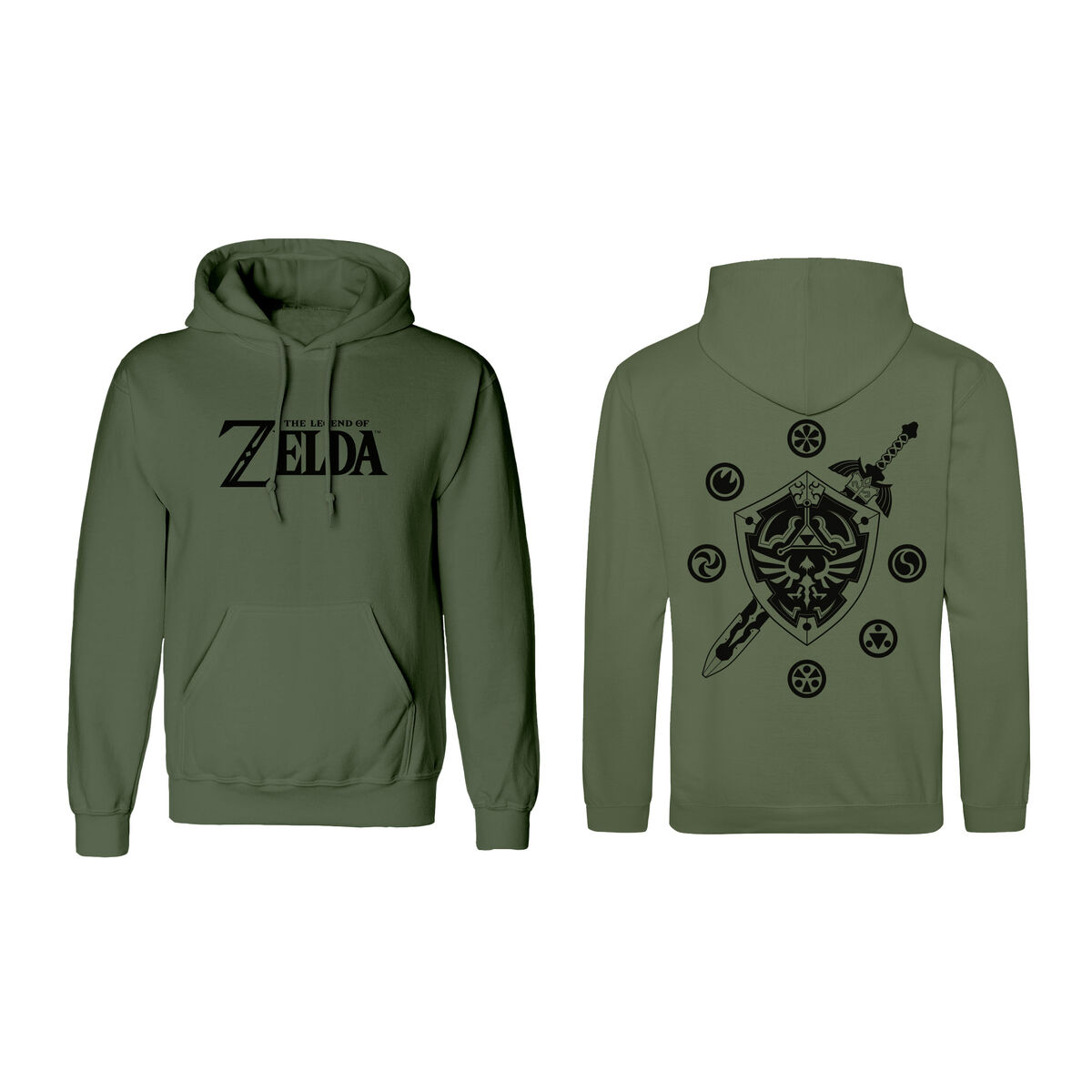 Unisex Hoodie The Legend of Zelda Logo and Shield Green M
